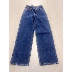 Levi's Ribcage Straight Ankle Jeans Women 25 Dark Blue Denim Stretch Button Fly